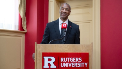 President Dr. William F. Tate IV speaks and takes questions from the press at his first news conference