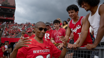 President Tate greets Rutgers football fans